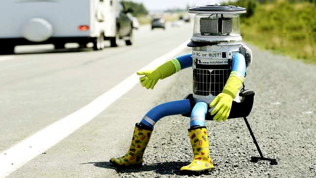 Hitch bot on roadside